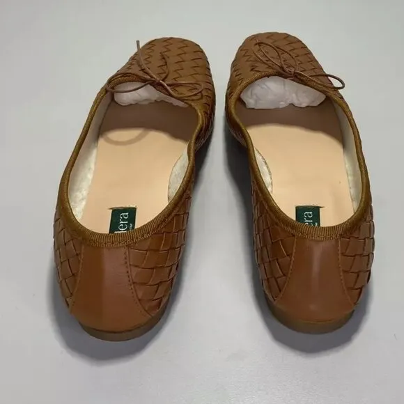 NEW ELEDRA Quadra Woven Slip On Ballerina Leather Womens Size 9 Tan/Nappa