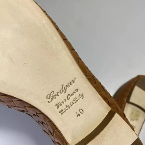 NEW ELEDRA Quadra Woven Slip On Ballerina Leather Womens Size 9 Tan/Nappa