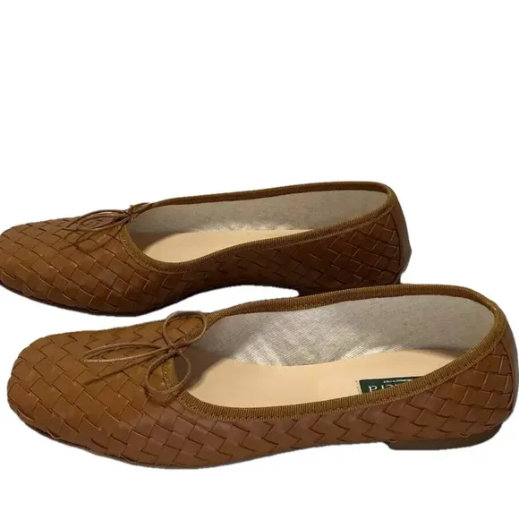 NEW ELEDRA Quadra Woven Slip On Ballerina Leather Womens Size 9 Tan/Nappa