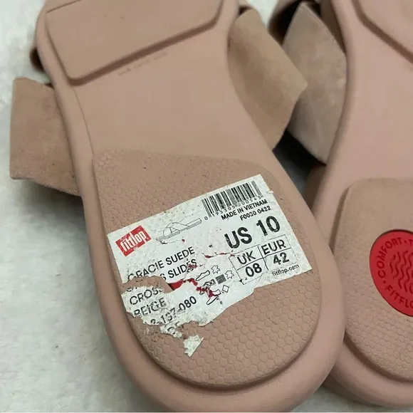 New! FitFlop Gracie Suede Cross Slides Beige Size 10
