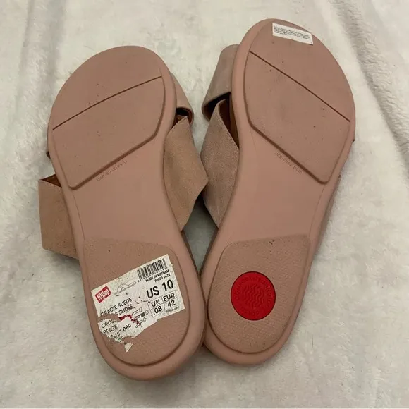 New! FitFlop Gracie Suede Cross Slides Beige Size 10