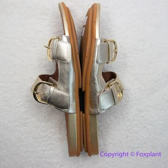 New! FitFlop Womens Gracie Leather Slides Platino, size 11‎