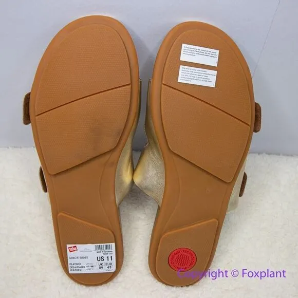 New! FitFlop Womens Gracie Leather Slides Platino, size 11‎