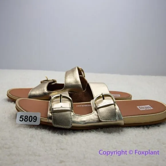 New! FitFlop Womens Gracie Leather Slides Platino, size 11‎