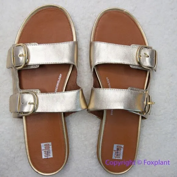 New! FitFlop Womens Gracie Leather Slides Platino, size 11‎
