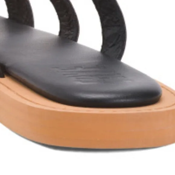 new Frye Sandals Faye Black Leather Strappy Slides  5M16