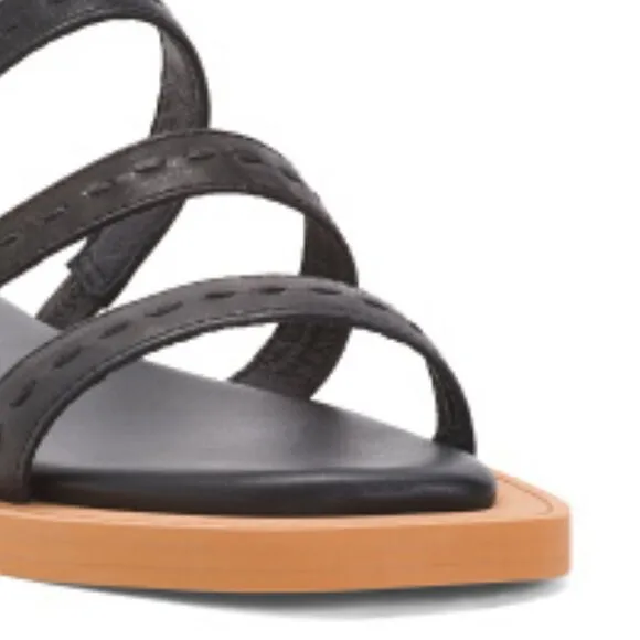 new Frye Sandals Faye Black Leather Strappy Slides  5M16
