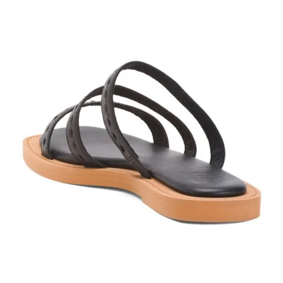 new Frye Sandals Faye Black Leather Strappy Slides  5M16