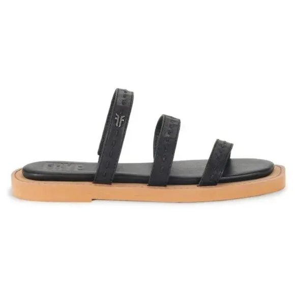 new Frye Sandals Faye Black Leather Strappy Slides  5M16