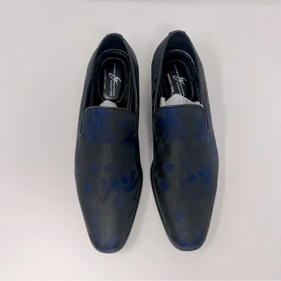 NEW Giorgio Brutini Winter Slip On Loafers Black Blue Floral Satin Size 7.5