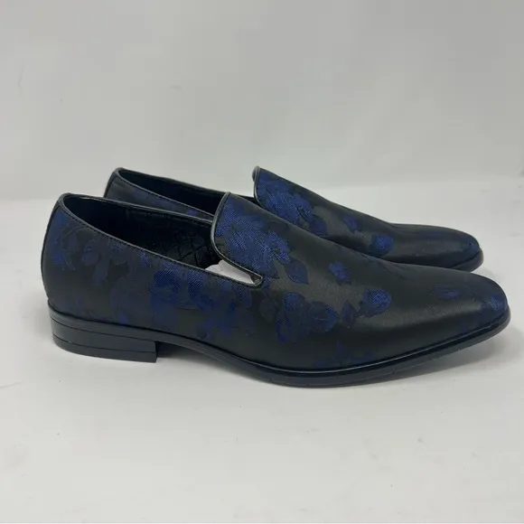 NEW Giorgio Brutini Winter Slip On Loafers Black Blue Floral Satin Size 7.5