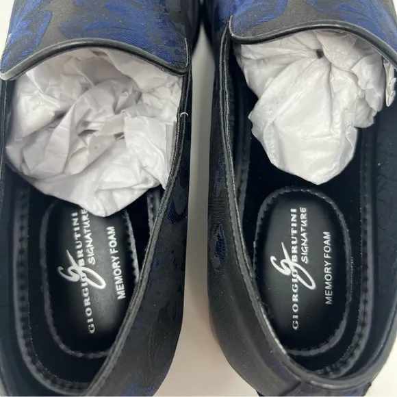 NEW Giorgio Brutini Winter Slip On Loafers Black Blue Floral Satin Size 7.5