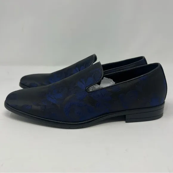 NEW Giorgio Brutini Winter Slip On Loafers Black Blue Floral Satin Size 7.5