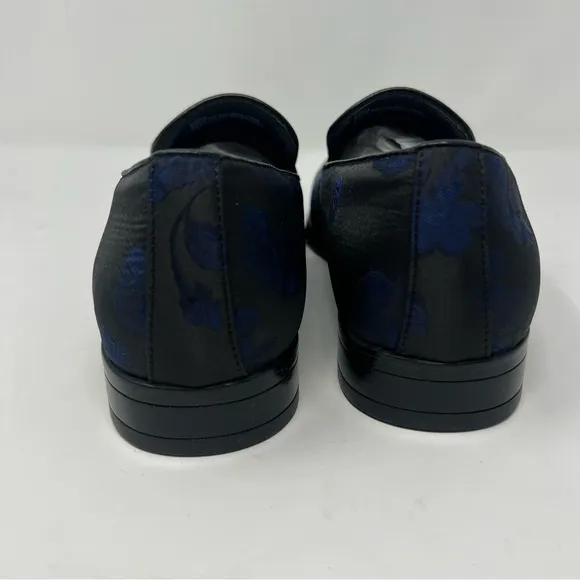 NEW Giorgio Brutini Winter Slip On Loafers Black Blue Floral Satin Size 7.5