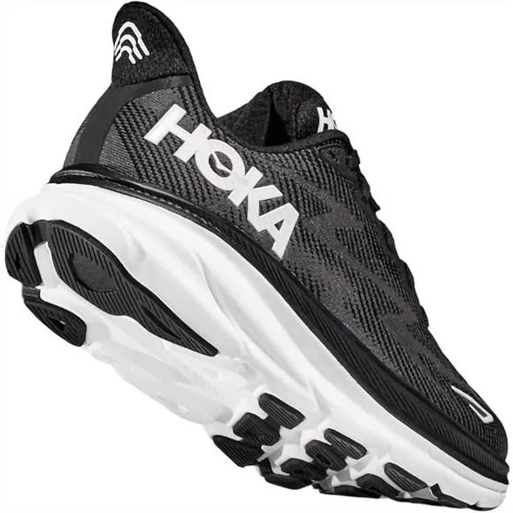 NEW HOKA women's clifton 9 sneakers in black/white