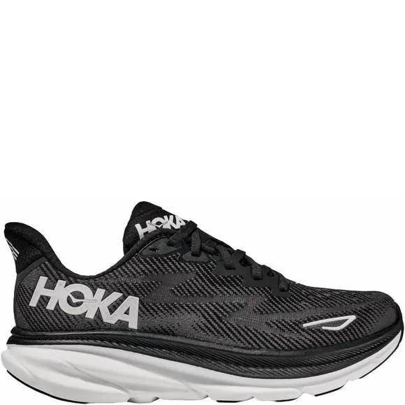 NEW HOKA women's clifton 9 sneakers in black/white