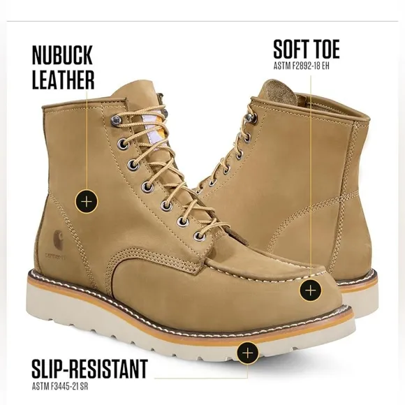 New in box 6&quot; MOC TOE WEDGE BOOT Carhartt Men's Tan Boots
