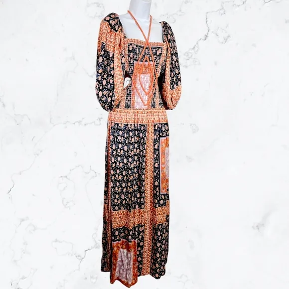 New Jen's Pirate Booty Roma Doe Orange &amp; Blue Cutout Patchwork Maxi Dress