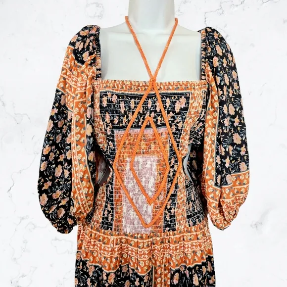 New Jen's Pirate Booty Roma Doe Orange &amp; Blue Cutout Patchwork Maxi Dress