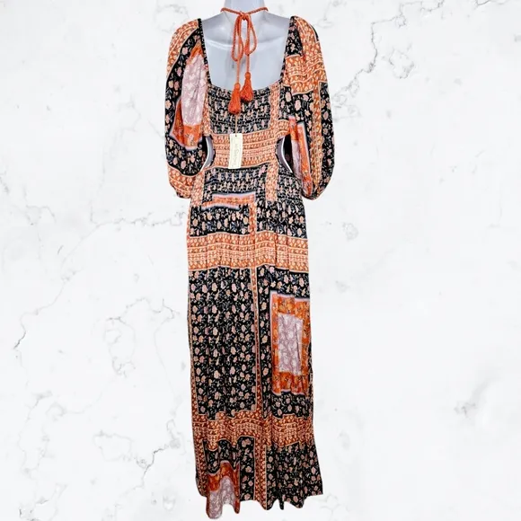 New Jen's Pirate Booty Roma Doe Orange &amp; Blue Cutout Patchwork Maxi Dress
