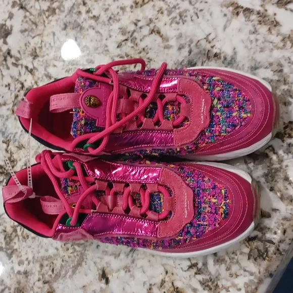 NEW Kurt Geiger London Leather and Tweed Kensington Sneakers Hot Pink