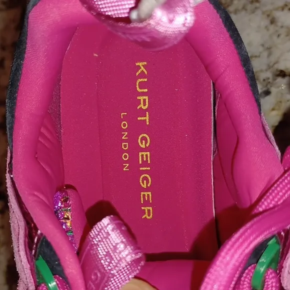 NEW Kurt Geiger London Leather and Tweed Kensington Sneakers Hot Pink