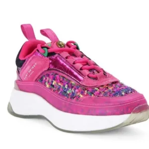 NEW Kurt Geiger London Leather and Tweed Kensington Sneakers Hot Pink
