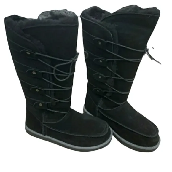 NEW Leather Suede Aussie Marino Shearling Tall Black Boot Mukluk sz 5