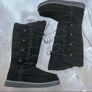NEW Leather Suede Aussie Marino Shearling Tall Black Boot Mukluk sz 5