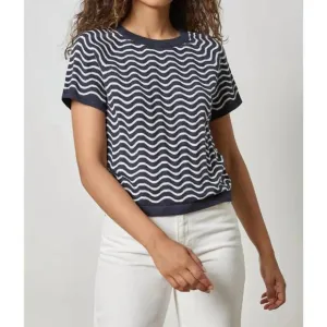 NEW LILLA P wave stitch sweater in navy wave