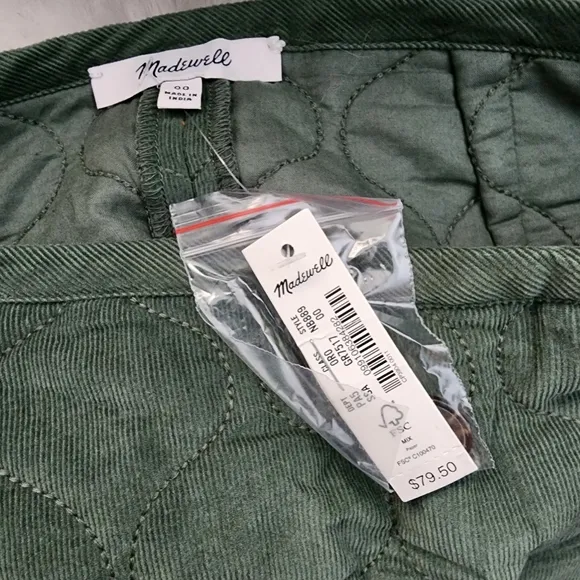 NEW Madewell Button Corduroy Quilted Green Above The Knee Skirt