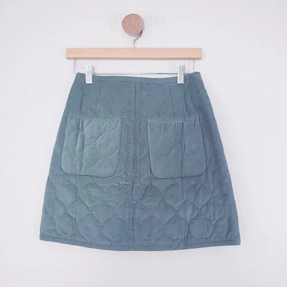 NEW Madewell Button Corduroy Quilted Green Above The Knee Skirt