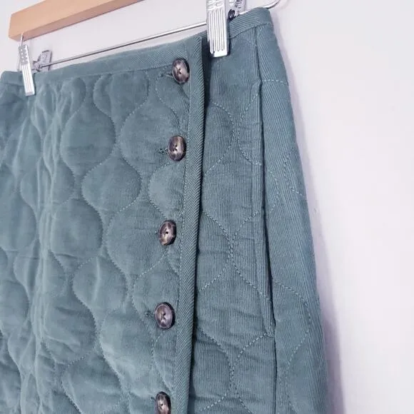 NEW Madewell Button Corduroy Quilted Green Above The Knee Skirt