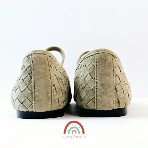 New! Madewell The Greta Ballet Woven Leather Suede Flat in Washed Olive