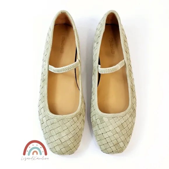 New! Madewell The Greta Ballet Woven Leather Suede Flat in Washed Olive