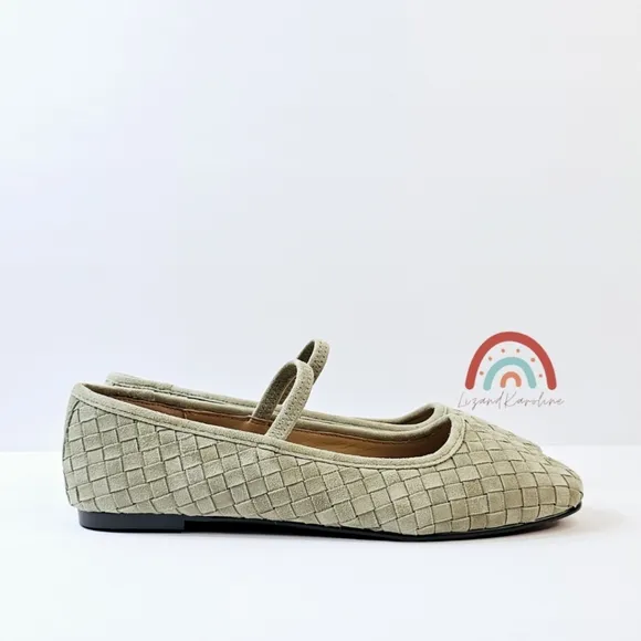 New! Madewell The Greta Ballet Woven Leather Suede Flat in Washed Olive
