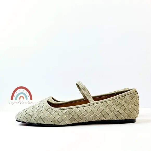 New! Madewell The Greta Ballet Woven Leather Suede Flat in Washed Olive