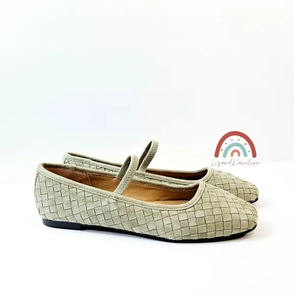 New! Madewell The Greta Ballet Woven Leather Suede Flat in Washed Olive