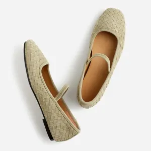 New! Madewell The Greta Ballet Woven Leather Suede Flat in Washed Olive