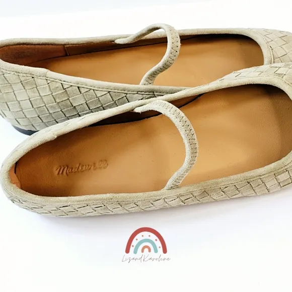 New! Madewell The Greta Ballet Woven Leather Suede Flat in Washed Olive