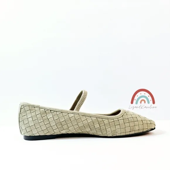 New! Madewell The Greta Ballet Woven Leather Suede Flat in Washed Olive