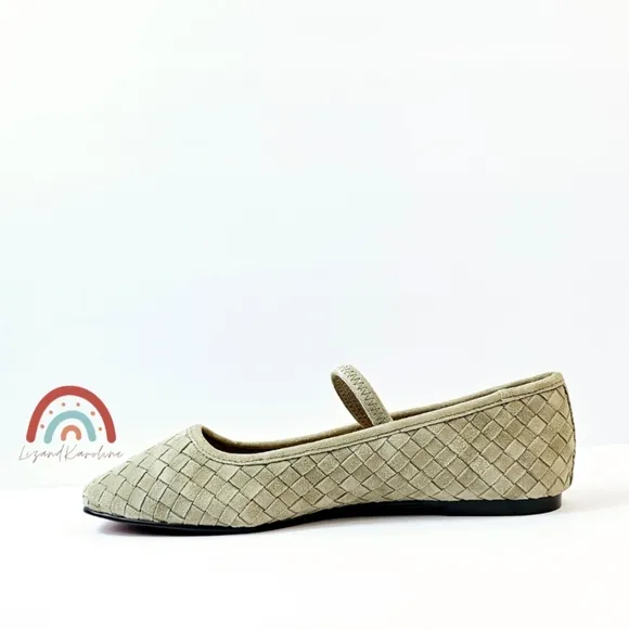 New! Madewell The Greta Ballet Woven Leather Suede Flat in Washed Olive