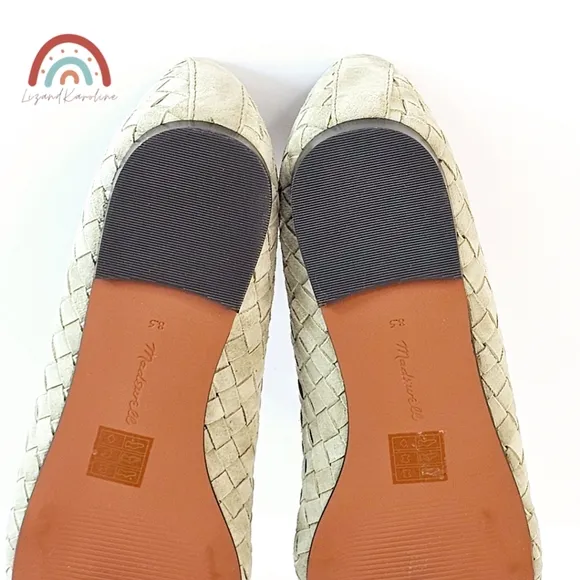 New! Madewell The Greta Ballet Woven Leather Suede Flat in Washed Olive