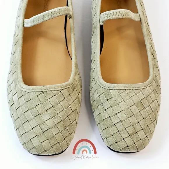 New! Madewell The Greta Ballet Woven Leather Suede Flat in Washed Olive