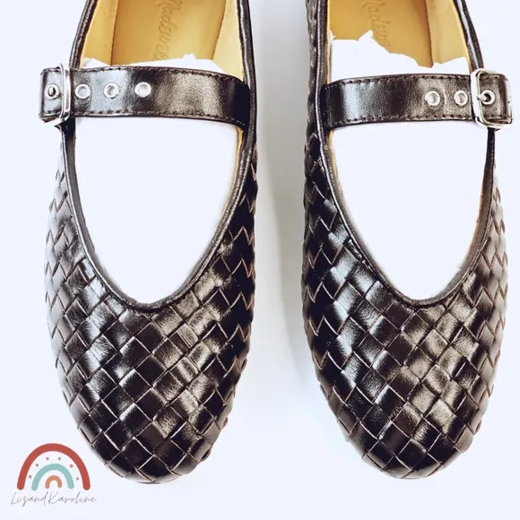 New! Madewell The Remy Mary Jane Woven Leather Flat in Dark Carob