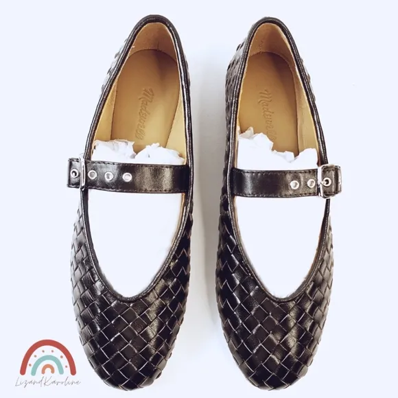 New! Madewell The Remy Mary Jane Woven Leather Flat in Dark Carob