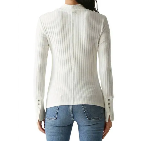 NEW MICHAEL STARS opal button cuff long sleeve ribbed turtleneck top in chalk