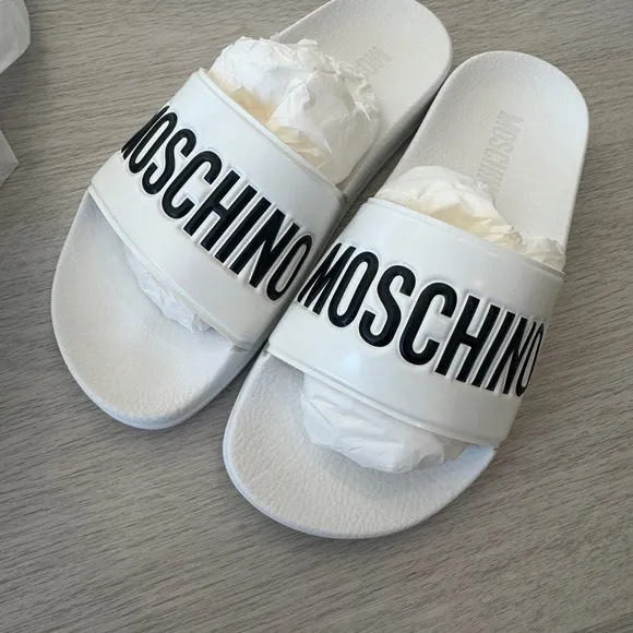 New Moschino Logo Sandals White