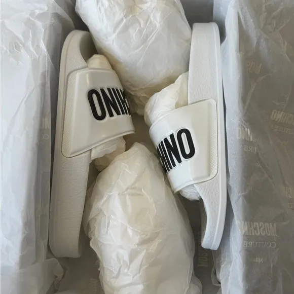 New Moschino Logo Sandals White