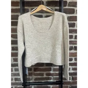 NEW NAADAM super lux cashmere marled reversible open neck sweater in dusty oatme